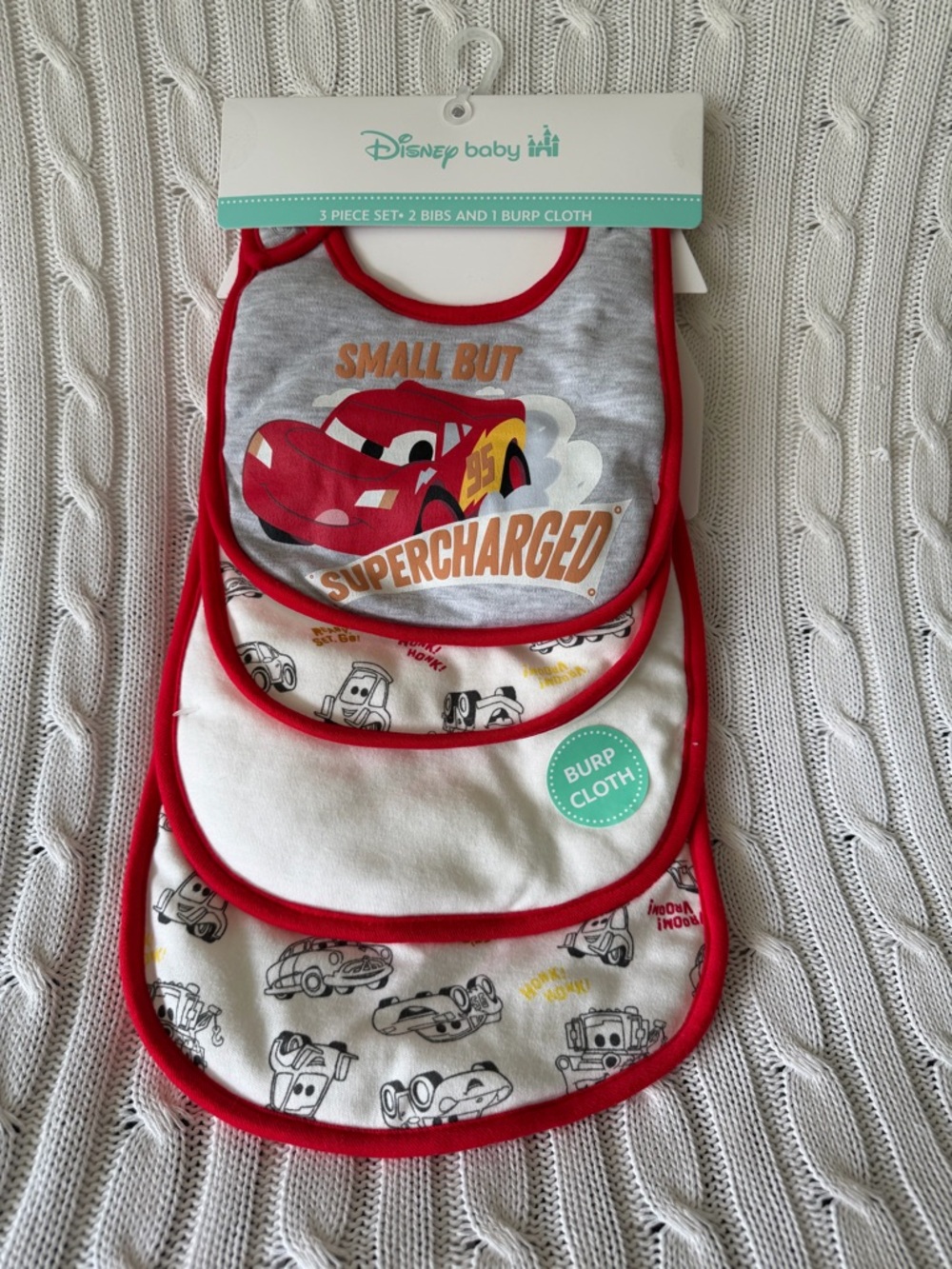 Disney Baby Pixar Cars Bib Burp Cloth Set Lightning McQueen Baby Gift NEW Mater